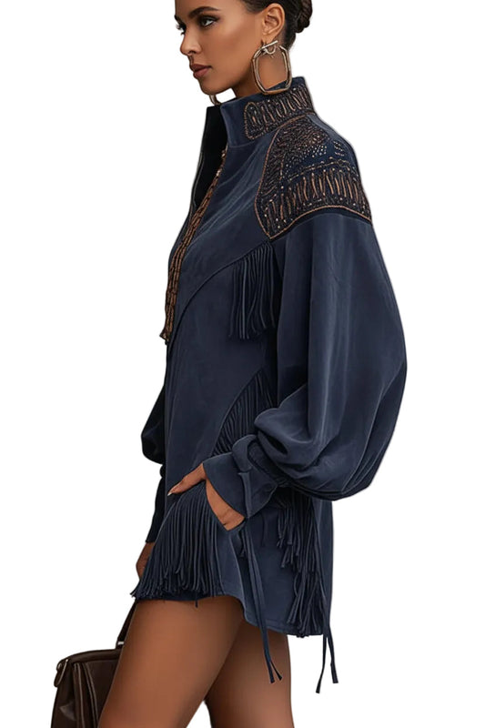 Constance Women's Dress in a Suede Look in Mini Length with Fringing, photo 2