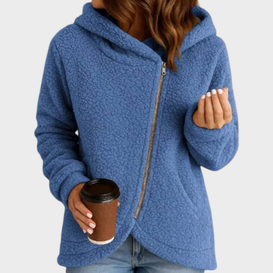 Dorothy Women's Sweatshirt in Teddy Fabric with a Hood and an Asymmetric Cut, photo 2