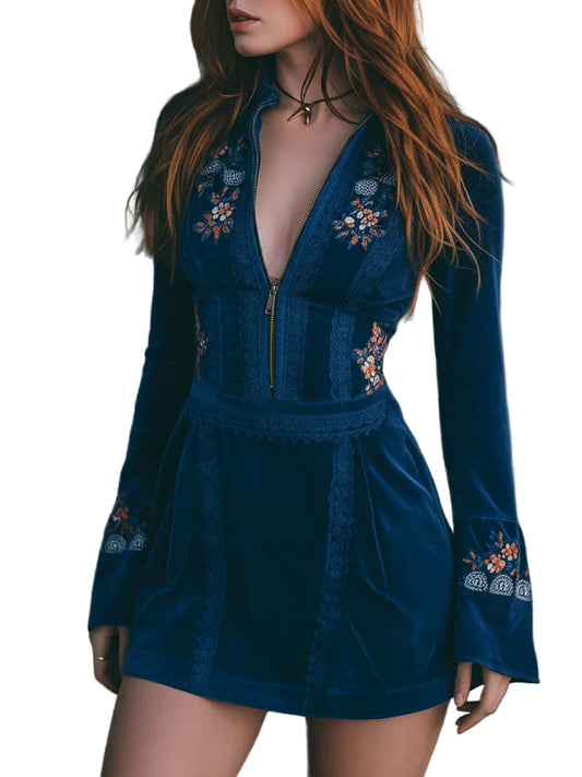 Elsie Women's Dress in Velvet with a Zip and Lace, photo 2
