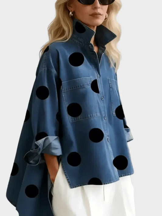 Emilia Women's Top in Denim in a Relaxed Fit with Polka Dots, photo 2
