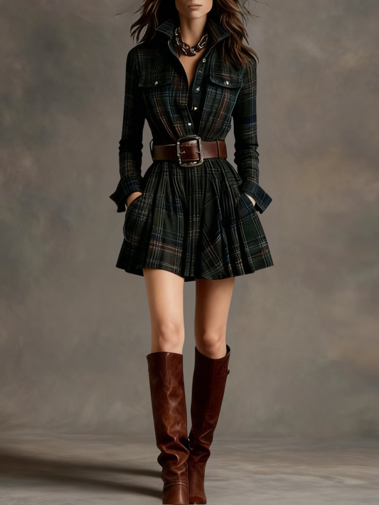 Fern Women's Dress in Mini Length with a Check Pattern, photo 2