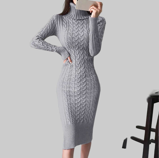 Gillian Women's Dress in Knit with a Turtleneck and a Cable Knit, photo 2