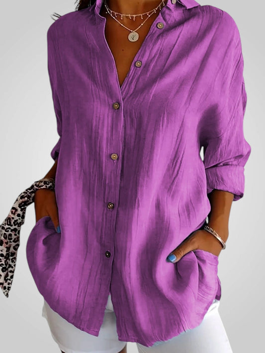 Jasmine Women's Blouse with a Classic Collar with Buttons and Pleats, photo 2