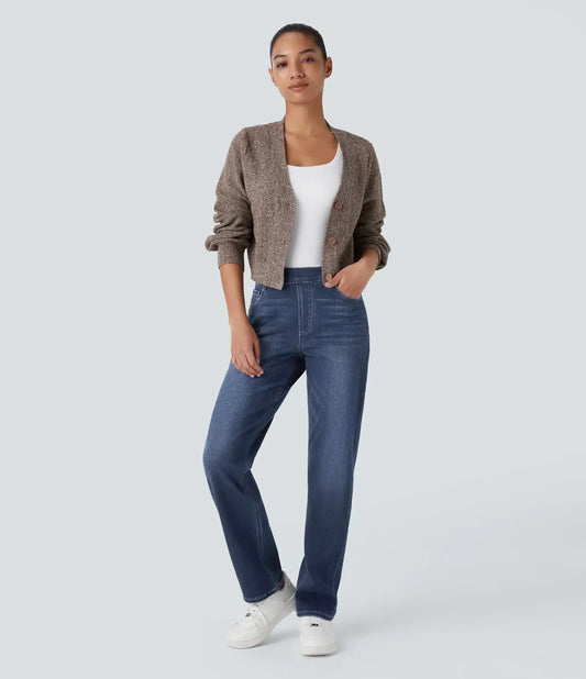 Lucy Women's Trousers in Denim with Straight Legs and Pockets, photo 2