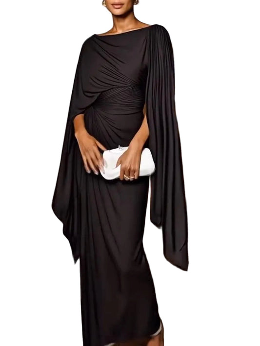 Maisie Women's Dress with a Round Neck in Maxi Length and an Asymmetric Cut, photo 2