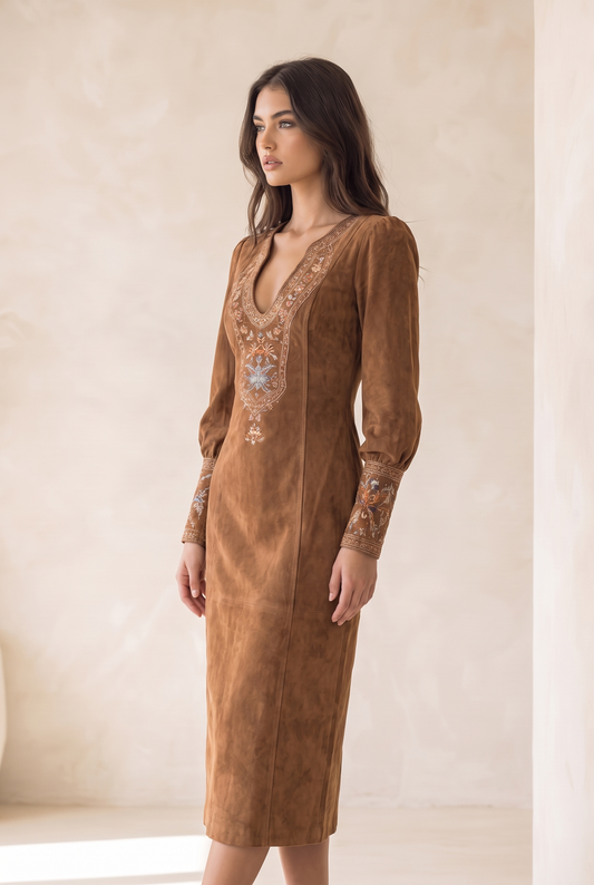Marnie Women's Dress in a Suede Look with a V-neck, photo 2