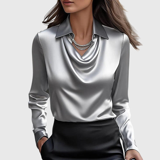 Martha Women's Blouse in Satin with a Classic Collar, photo 2