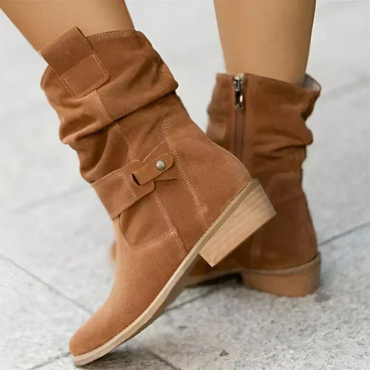 Millie Women's Boots in a Suede Look with a Zip and a Block Heel, photo 2
