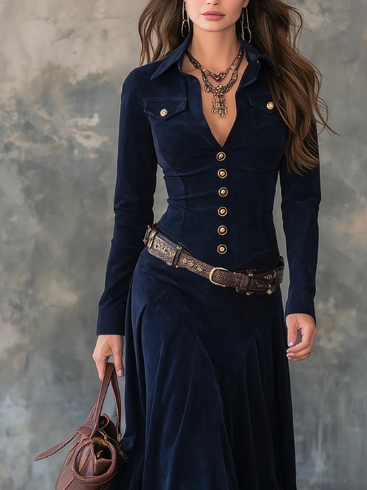 Orla Women's Dress with Buttons in Maxi Length in Blue, photo 2