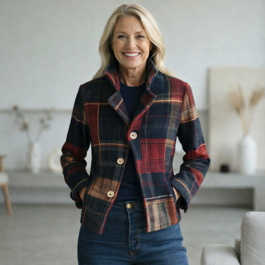 Tilly Women's Coat with Lapels with Buttons and a Check Pattern, photo 2