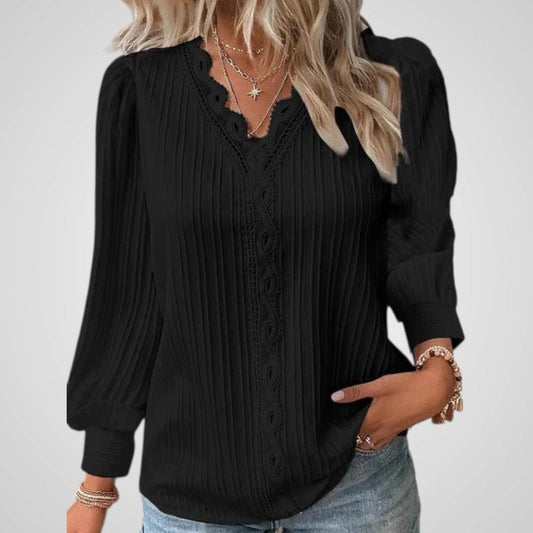 Agnes Women's Blouse in Viscose with a V-neck and Lace, photo 2
