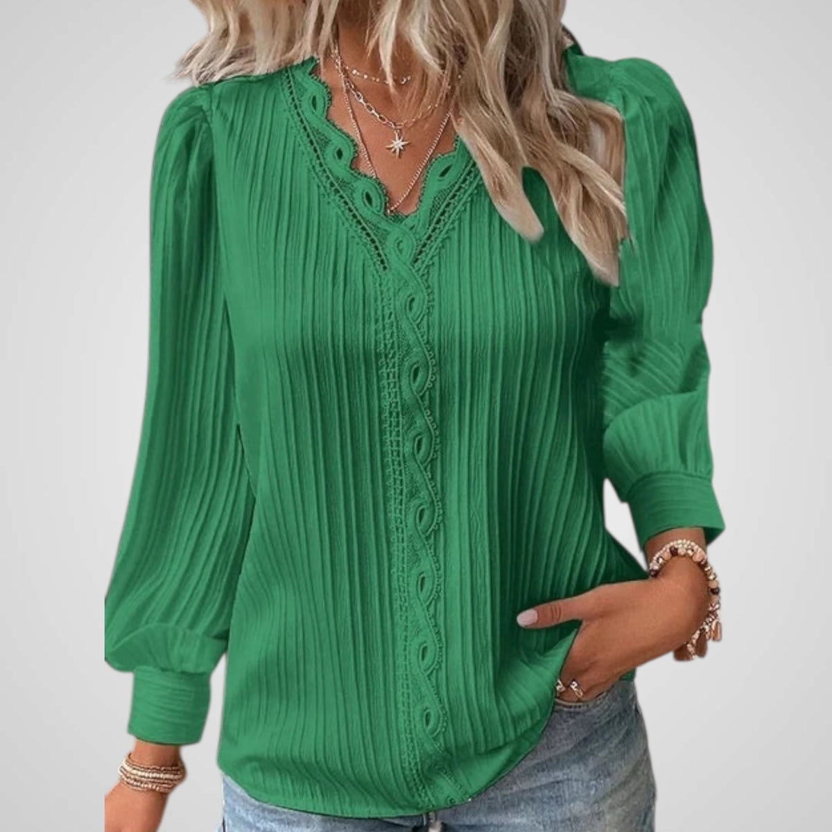 Agnes Women's Blouse in Viscose with a V-neck and Lace, photo 3
