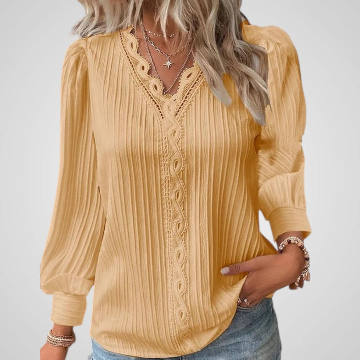 Agnes Women's Blouse in Viscose with a V-neck and Lace, photo 5