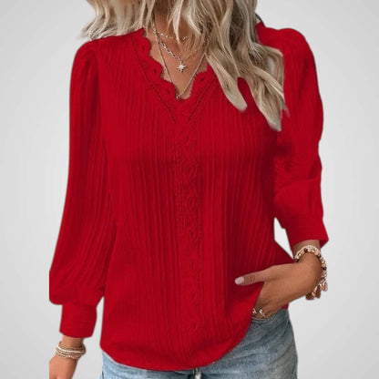 Agnes Women's Blouse in Viscose with a V-neck and Lace, photo 6