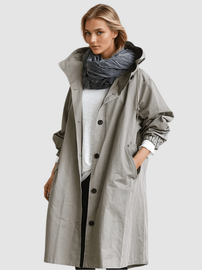 Aileen Women's Trench Coat with Buttons with Long Sleeves and Pockets, photo 1