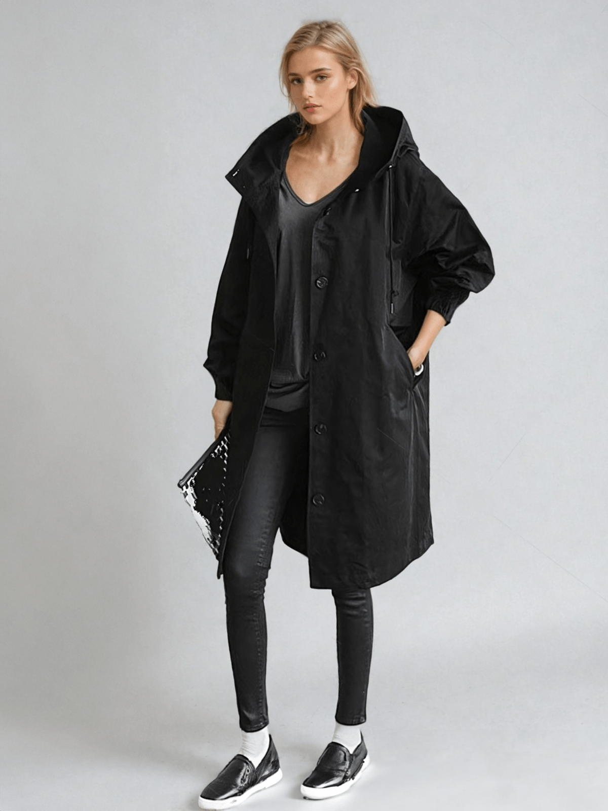 Aileen Women's Trench Coat with Buttons with Long Sleeves and Pockets, photo 2