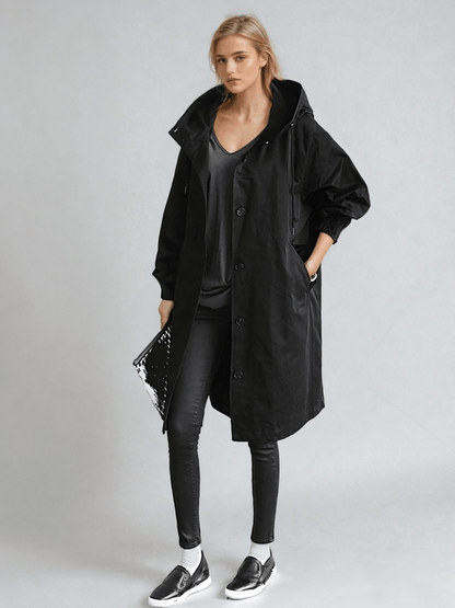 Aileen Women's Trench Coat with Buttons with Long Sleeves and Pockets, photo 2