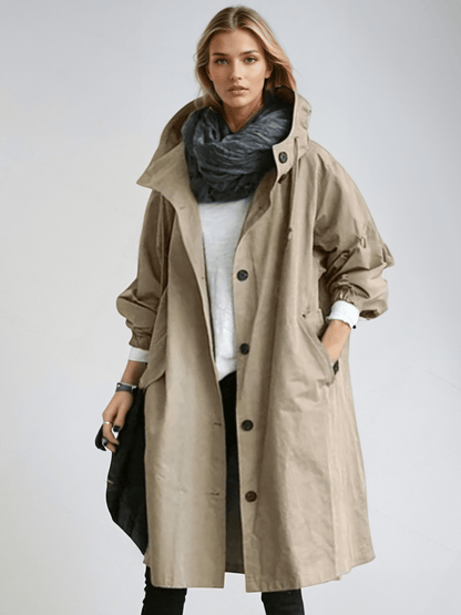 Aileen Women's Trench Coat with Buttons with Long Sleeves and Pockets, photo 3