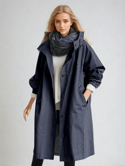 Aileen Women's Trench Coat with Buttons with Long Sleeves and Pockets, photo 4