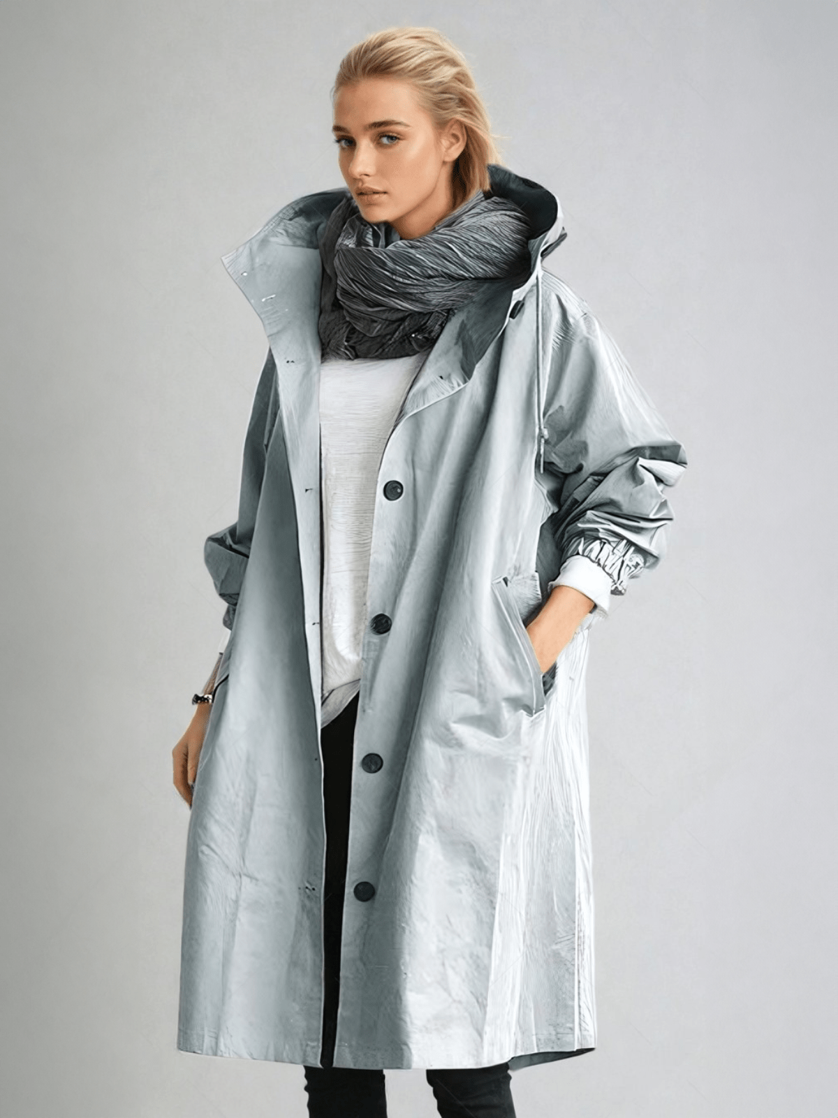 Aileen Women's Trench Coat with Buttons with Long Sleeves and Pockets, photo 5