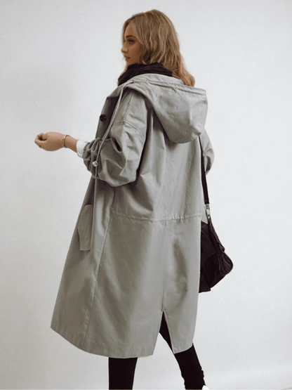 Aileen Women's Trench Coat with Buttons with Long Sleeves and Pockets, photo 8