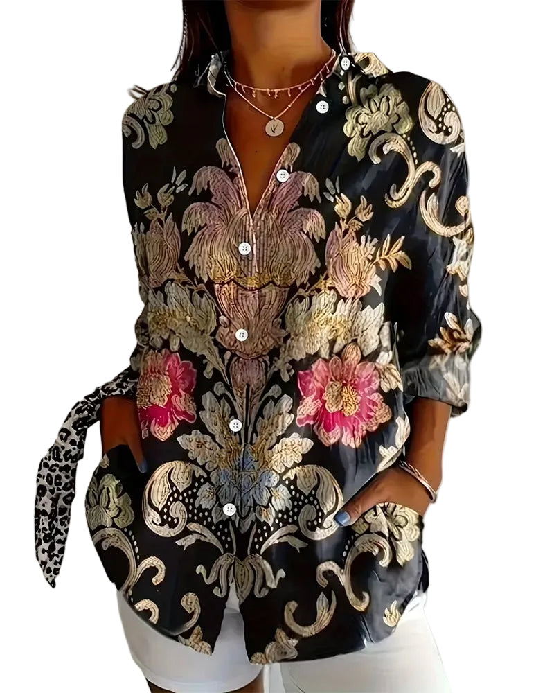 Alison Women's Shirt in Cotton with a Classic Collar and a Floral Print, photo 1