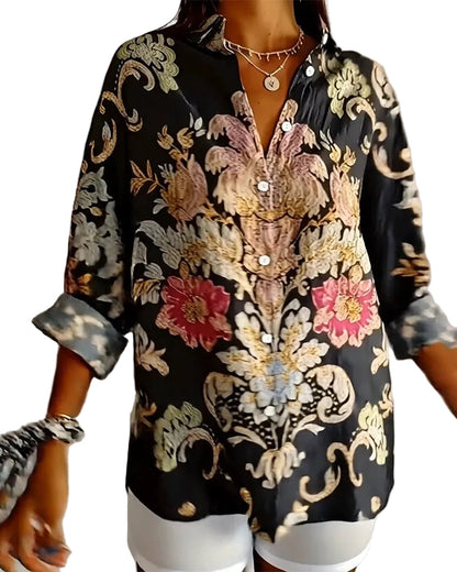 Alison Women's Shirt in Cotton with a Classic Collar and a Floral Print, photo 2