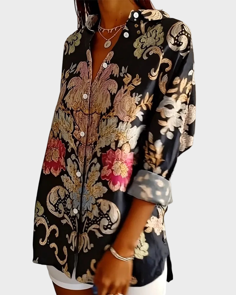 Alison Women's Shirt in Cotton with a Classic Collar and a Floral Print, photo 3