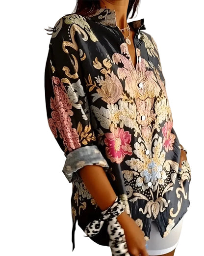Alison Women's Shirt in Cotton with a Classic Collar and a Floral Print, photo 4