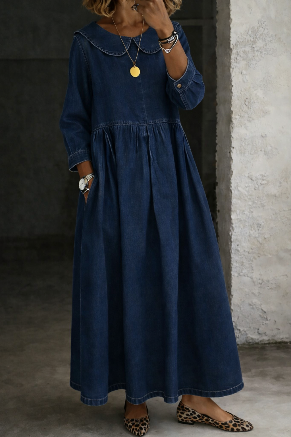 Amelia Women's Dress in Denim with Long Sleeves, photo 2