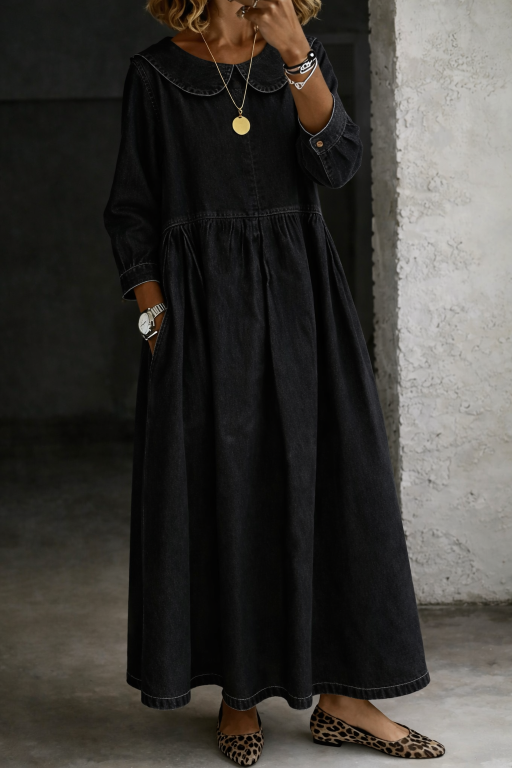 Amelia Women's Dress in Denim with Long Sleeves, photo 4