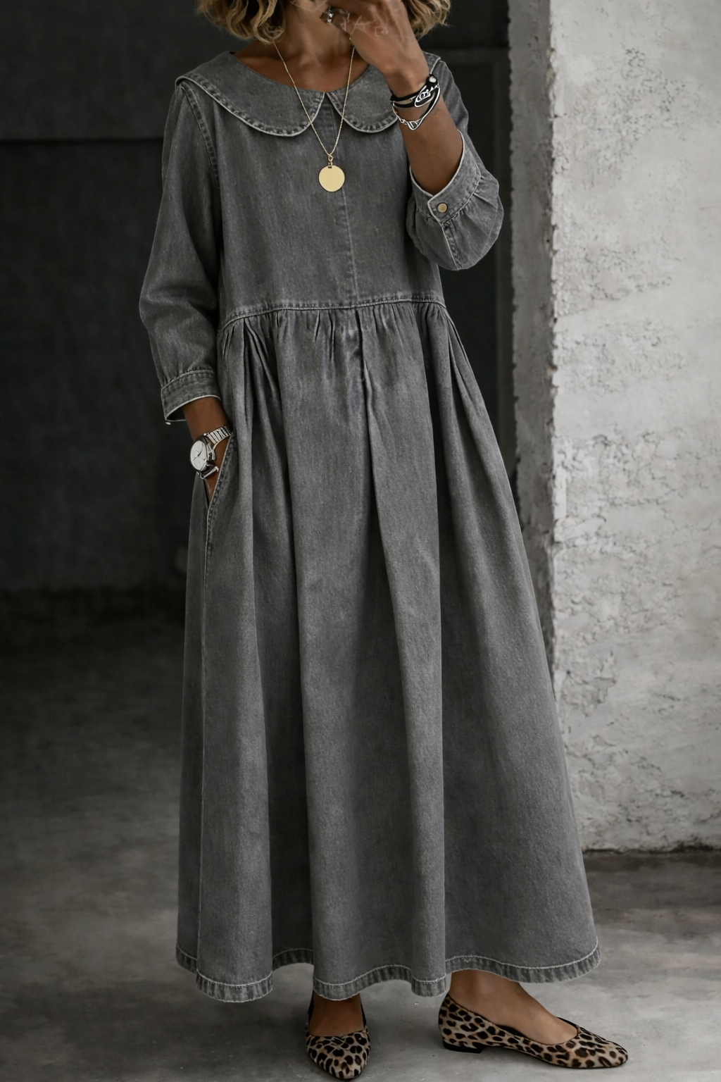 Amelia Women's Dress in Denim with Long Sleeves, photo 6