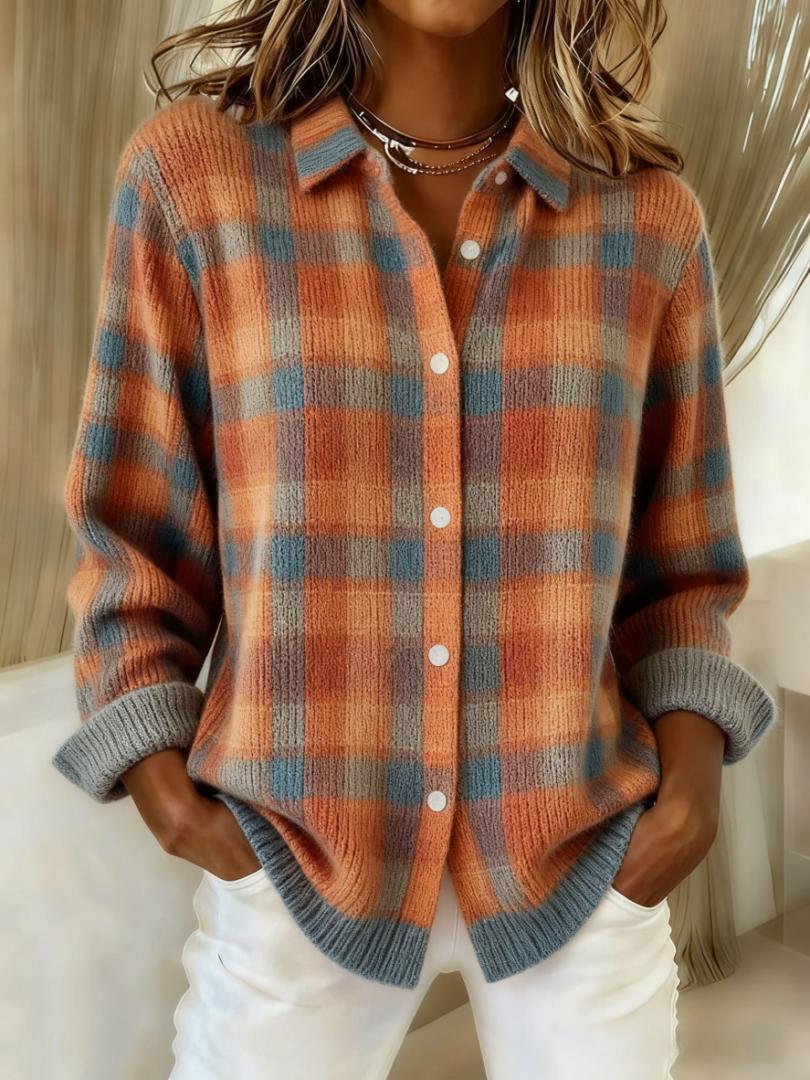 Amy Women's Hoodie with a Hood with Buttons and a Check Pattern, photo 1