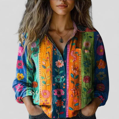 Anya Women's Blouse with a Classic Collar with Buttons with Long Sleeves and a Floral Print, photo 1