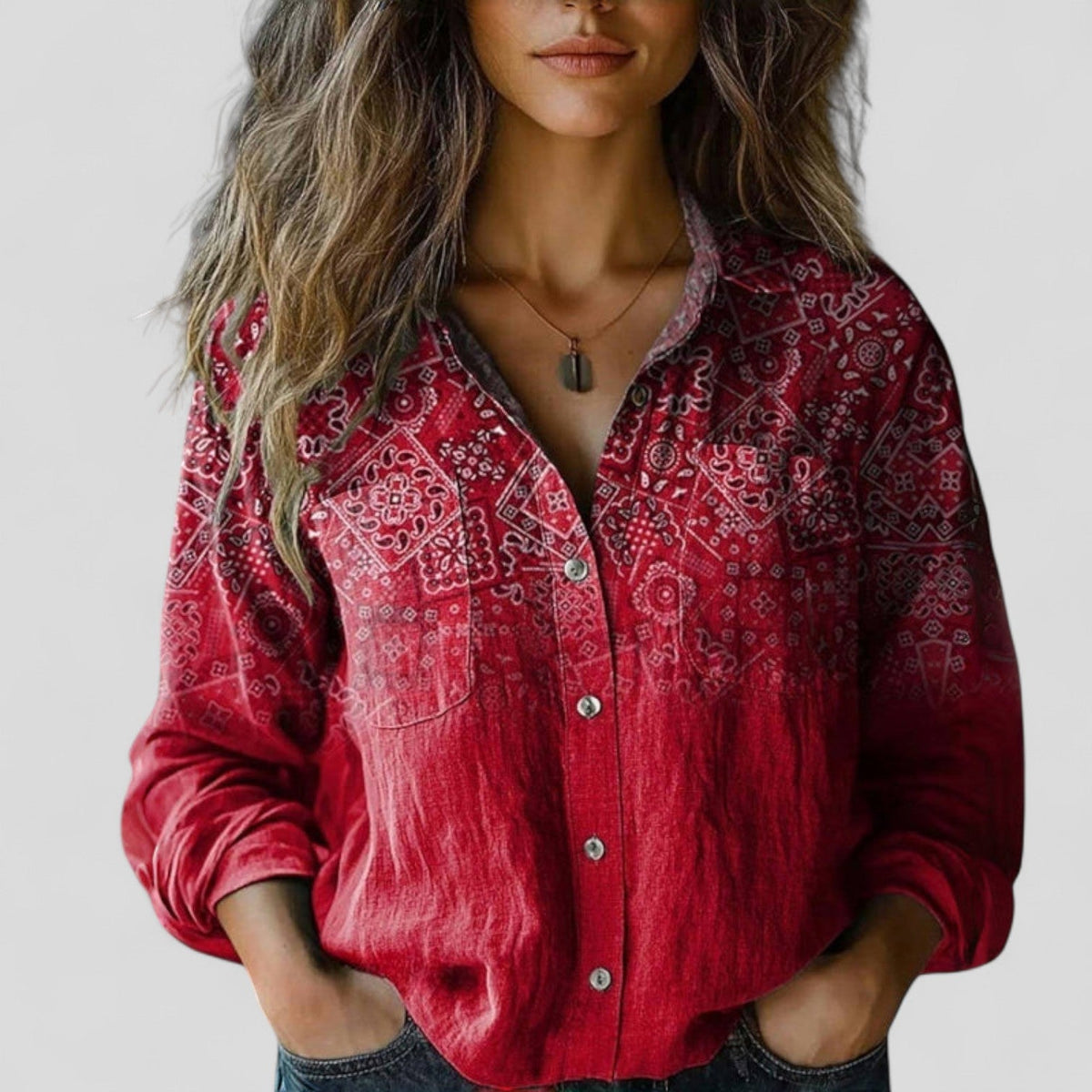 Anya Women's Blouse with a Classic Collar with Buttons with Long Sleeves and a Floral Print, photo 2