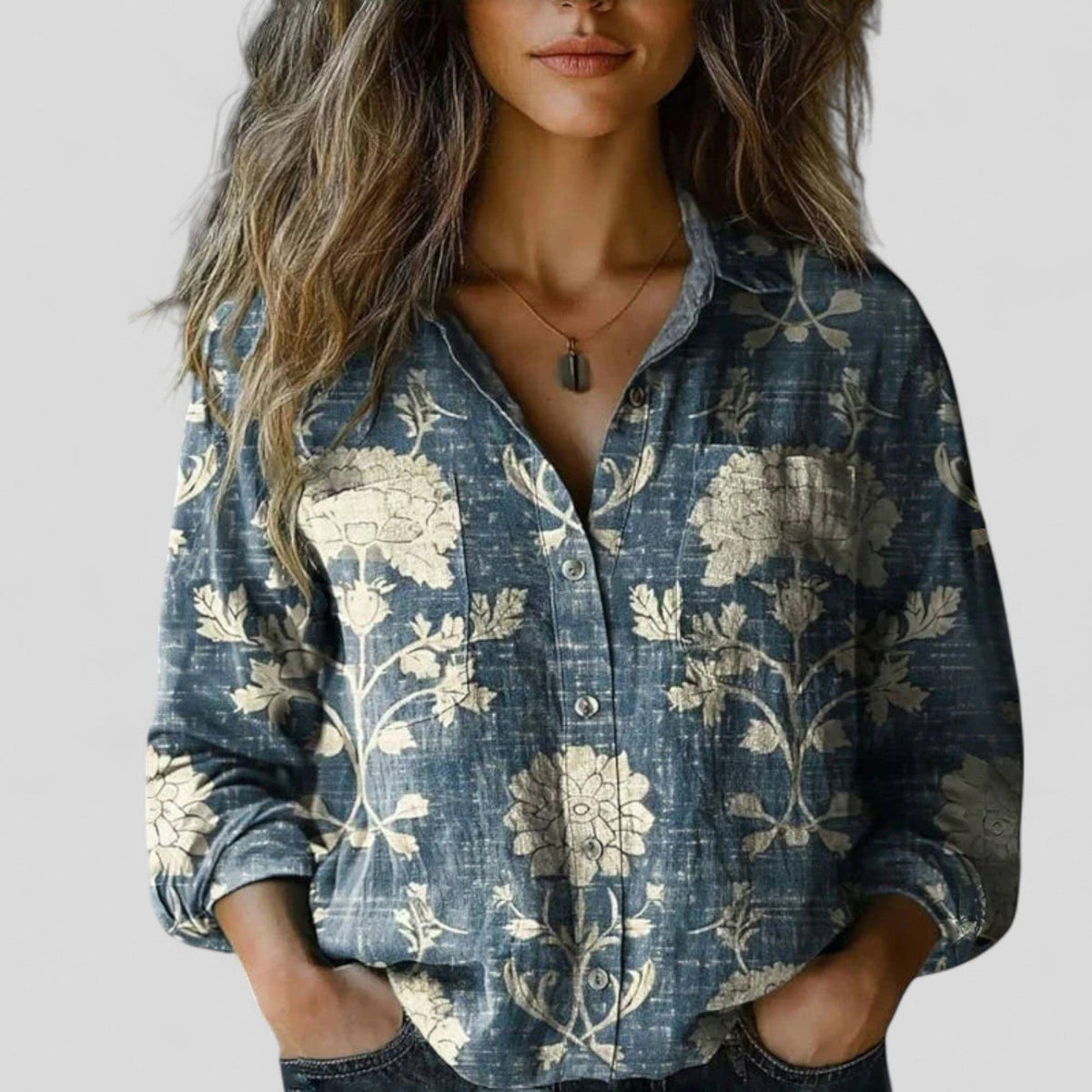 Anya Women's Blouse with a Classic Collar with Buttons with Long Sleeves and a Floral Print, photo 3