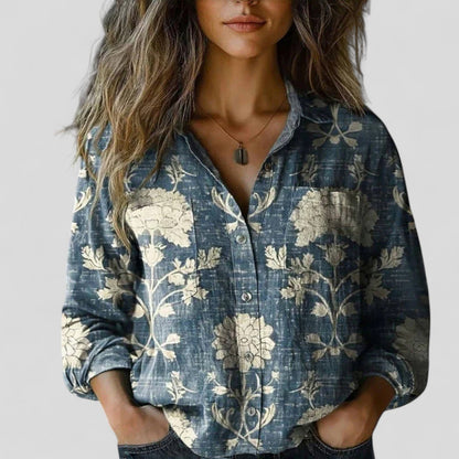 Anya Women's Blouse with a Classic Collar with Buttons with Long Sleeves and a Floral Print, photo 3
