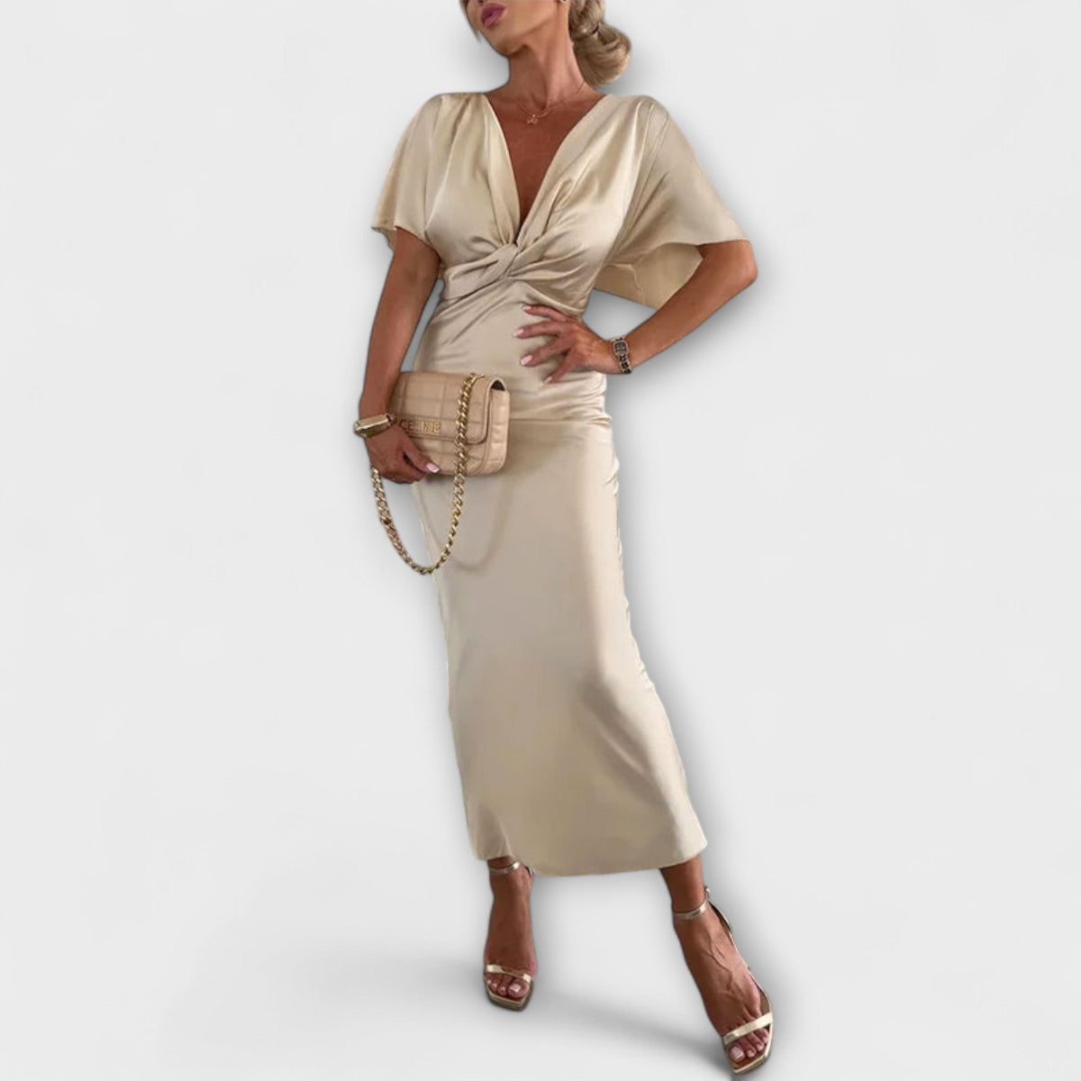 April Women's Dress in Satin in a Slim Fit with a Knot Detail, photo 3
