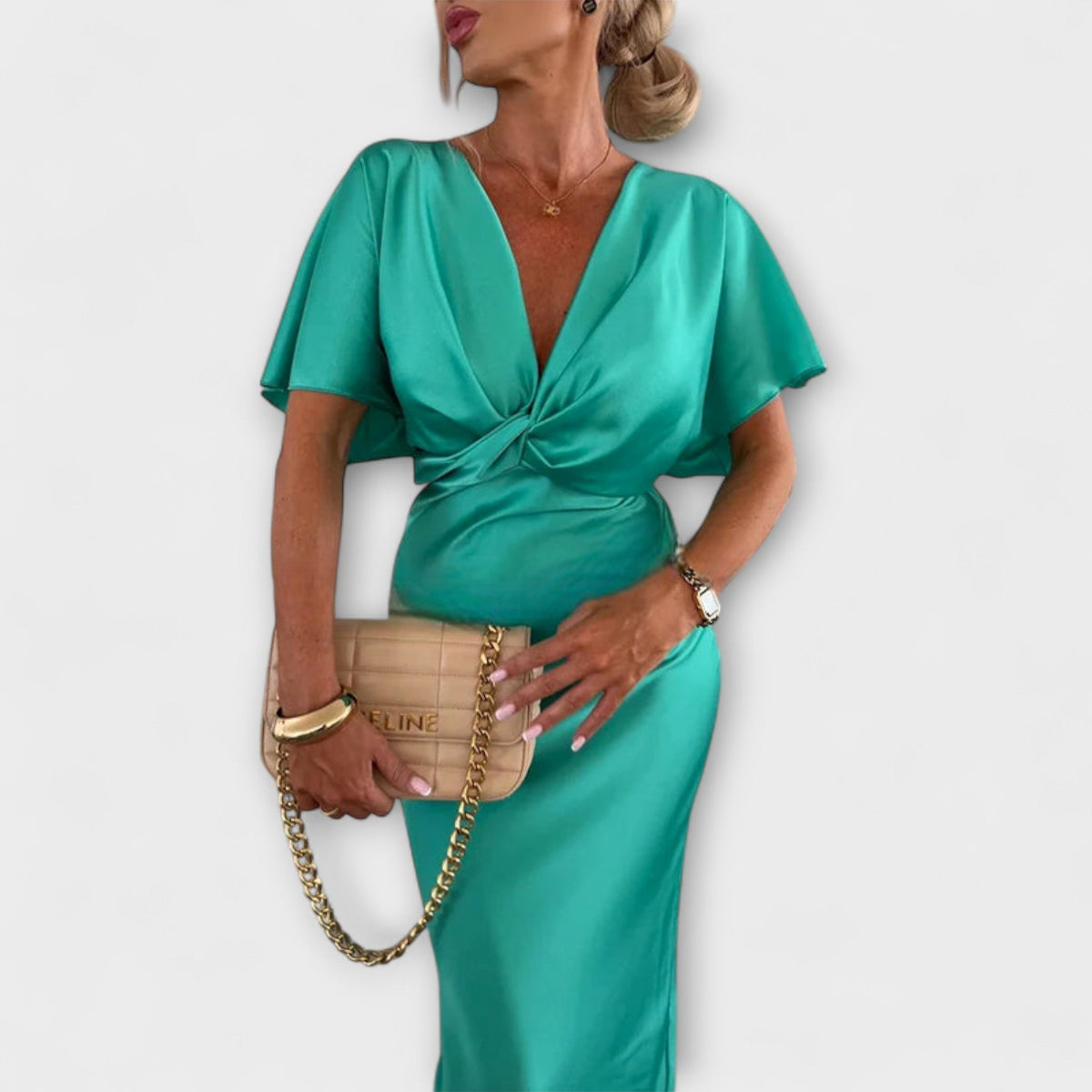 April Women's Dress in Satin in a Slim Fit with a Knot Detail, photo 5