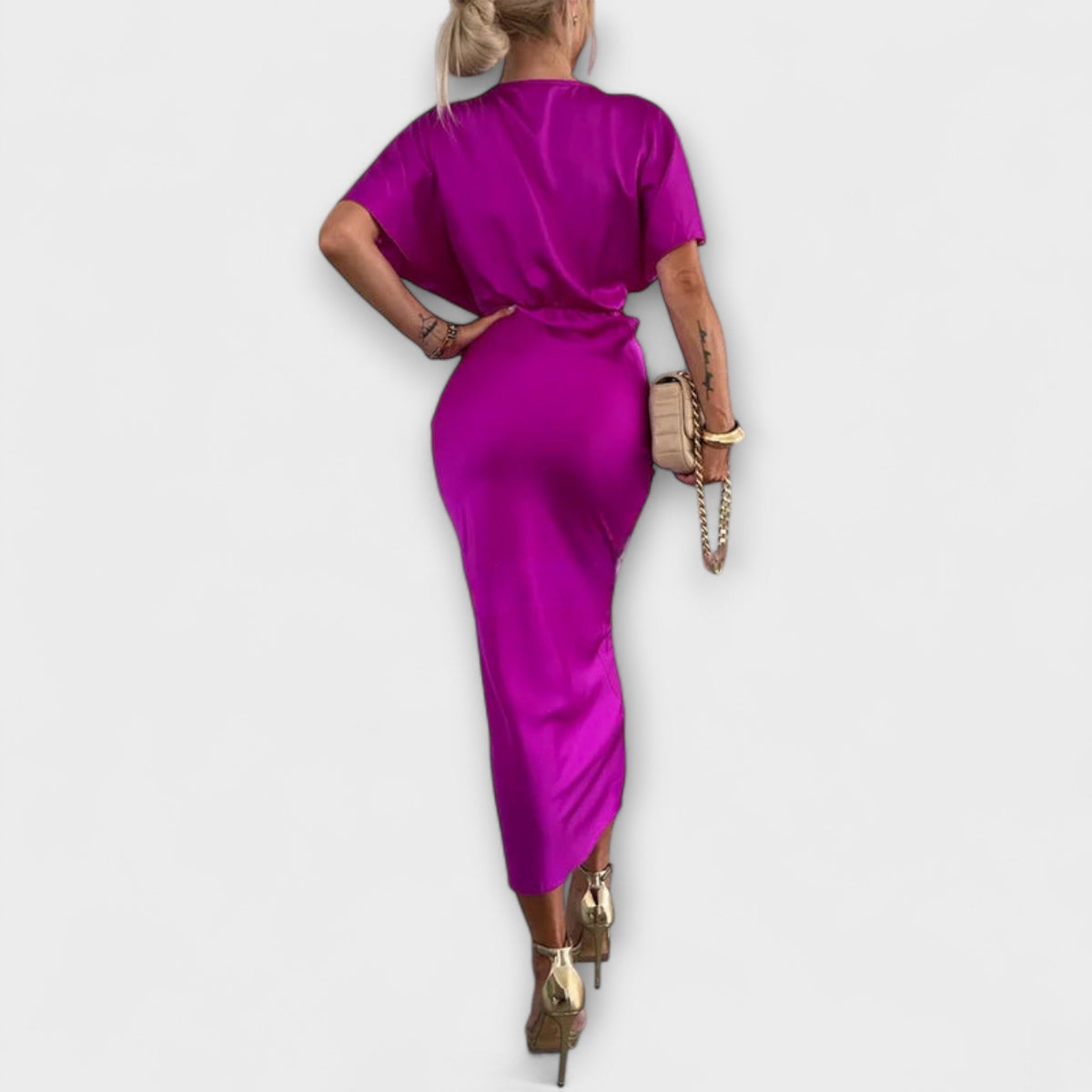 April Women's Dress in Satin in a Slim Fit with a Knot Detail, photo 9