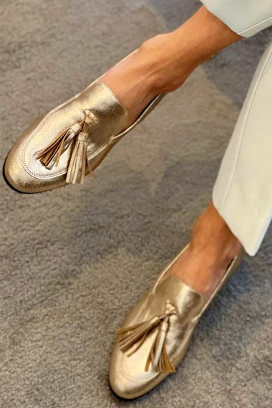 Aurora Women's Loafers with a Flat Sole in Gold, photo 1