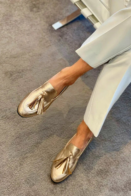 Aurora Women's Loafers with a Flat Sole in Gold, photo 3