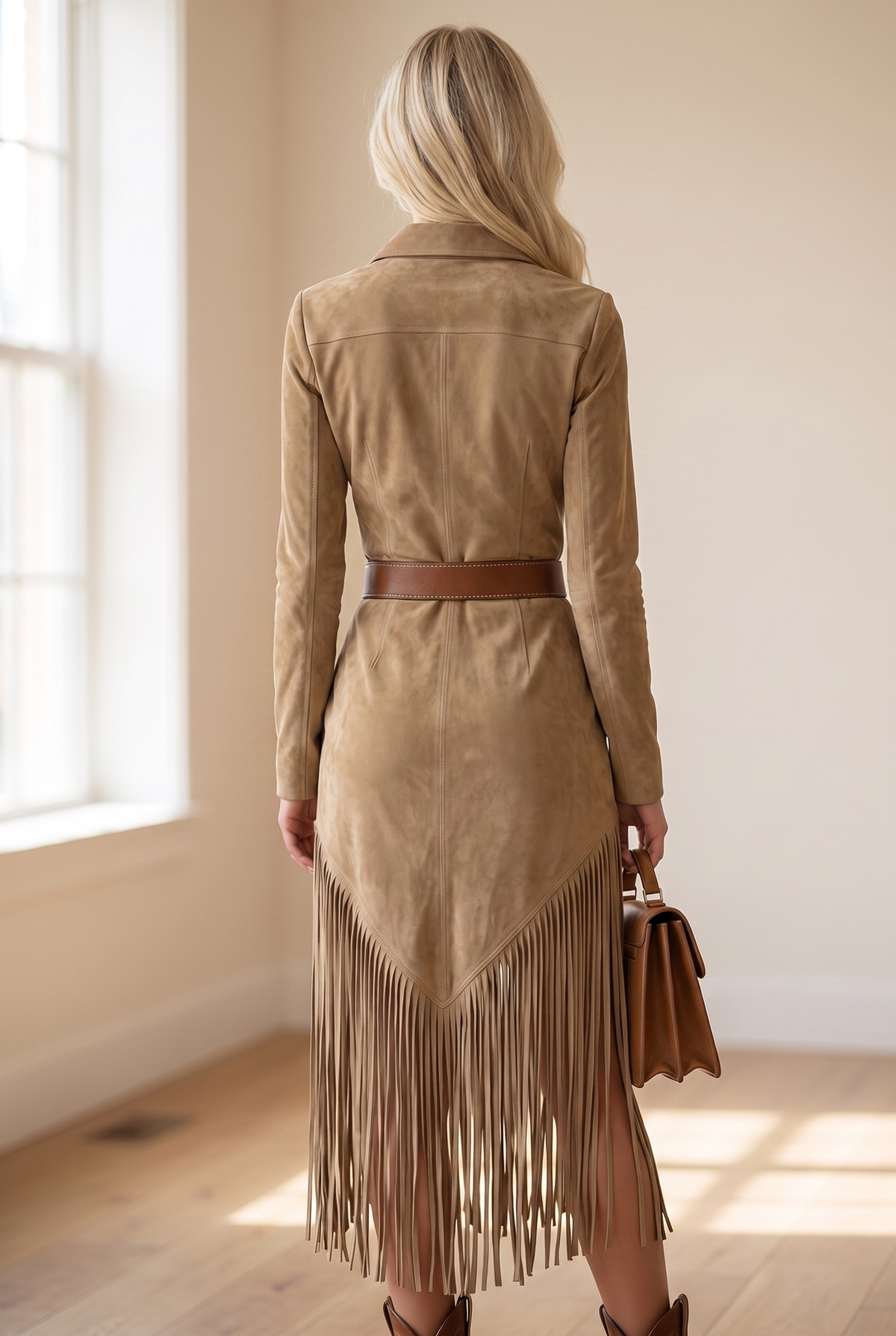 Bethany Women's Dress in a Suede Look with Fringing, photo 3