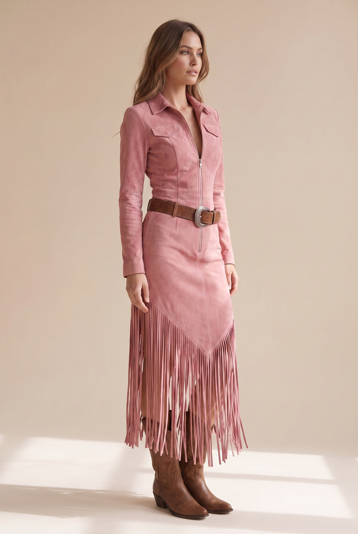 Bethany Women's Dress in a Suede Look with Fringing, photo 6