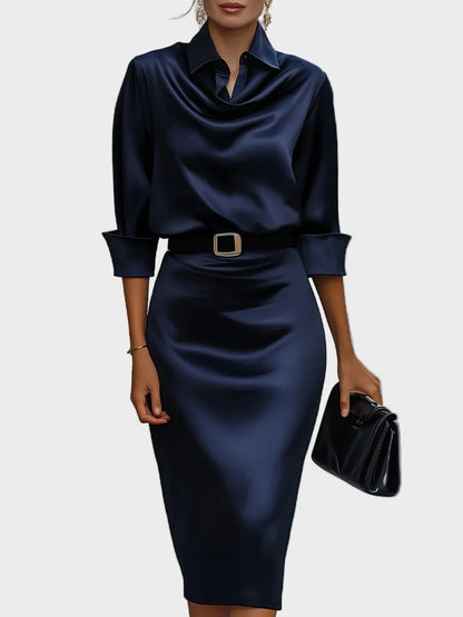 Cara Women's Dress in Satin with a Belt, photo 1