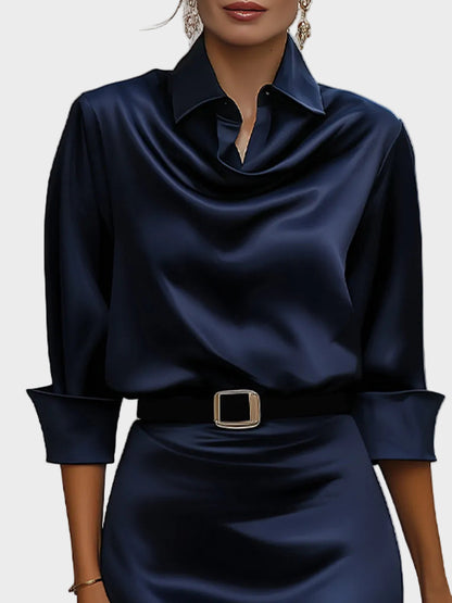 Cara Women's Dress in Satin with a Belt, photo 3