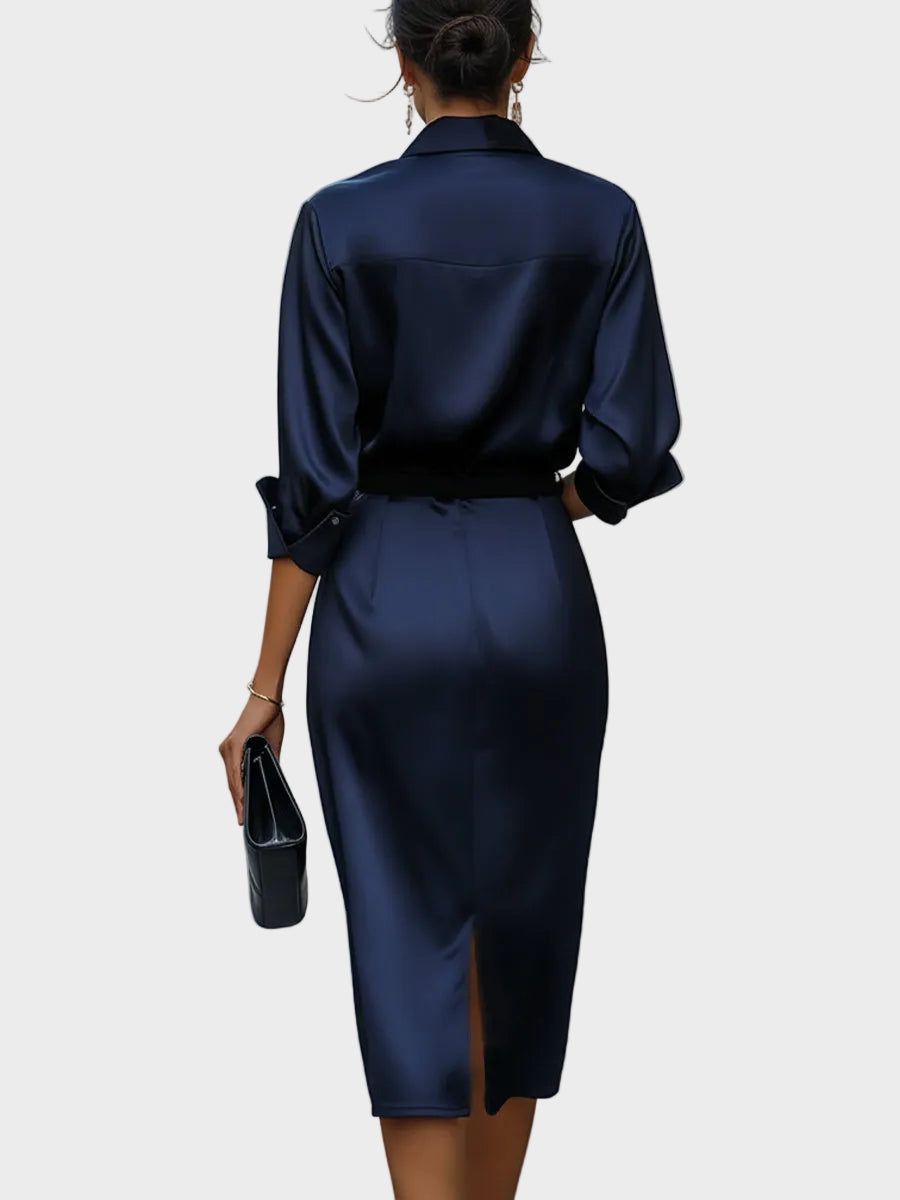 Cara Women's Dress in Satin with a Belt, photo 5