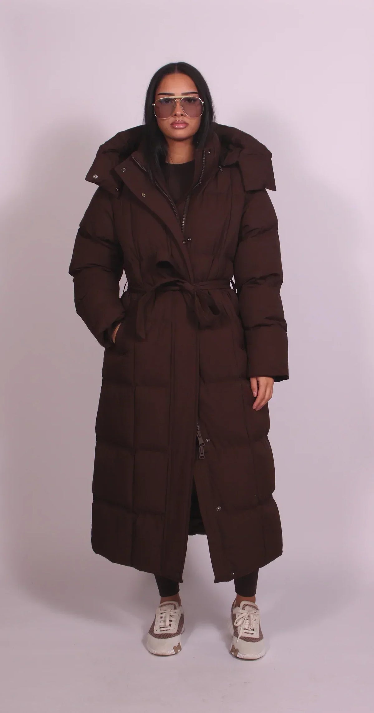 Cecily Women's Puffer Jacket in a Long Cut with a Belt, photo 1