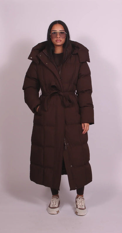 Cecily Women's Puffer Jacket in a Long Cut with a Belt, photo 1