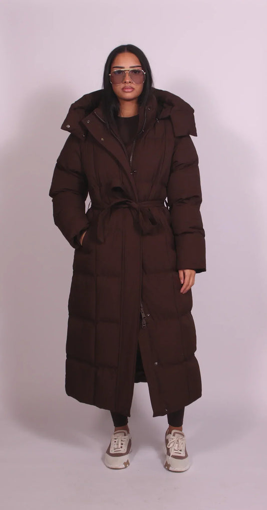Cecily Women's Puffer Jacket in a Long Cut with a Belt, photo 1